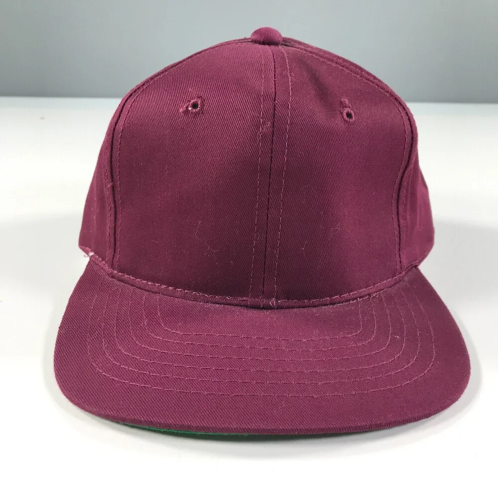 Vintage Snapback Hat Youth Size Dark Red Burgundy Flat Brim Kudzu YoungAn